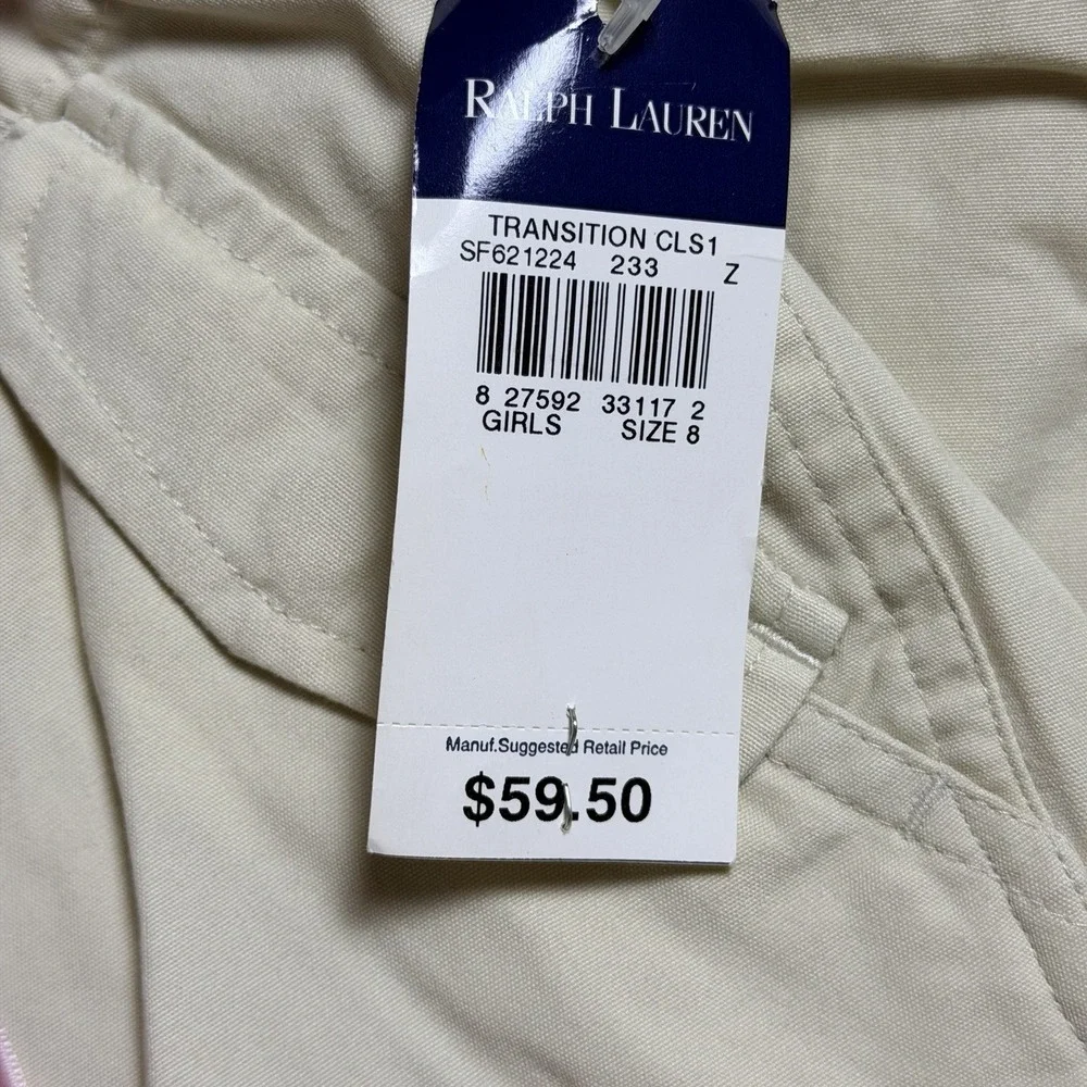 Ralph Lauren Cargo Tie Ankle Pants Girls Size 8 NWT Khaki